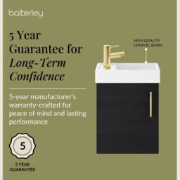 Balterley Wall Hung Vanity Basin 400mm Charcoal & Brushed Brass Handle in Black - thumbnail 6