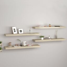 Berkfield Home Floating Wall Shelves 4 pcs Oak 90x23.5x3.8 cm MDF in Brown - thumbnail 1