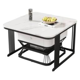 Merax White Marble Effect Nesting Coffee Table Set of 2 with Drawer & Shelf - thumbnail 5