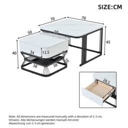 Merax White Marble Effect Nesting Coffee Table Set of 2 with Drawer & Shelf - thumbnail 2