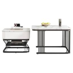 Merax White Marble Effect Nesting Coffee Table Set of 2 with Drawer & Shelf - thumbnail 8