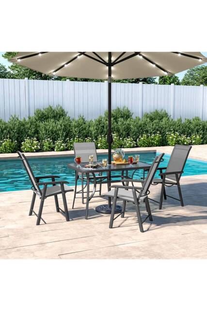 Living and Home 4 Person Patio Garden Dining Set With Umbrella in Black