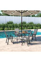 Living and Home 4 Person Patio Garden Dining Set With Umbrella in Black - thumbnail 1
