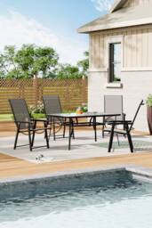 Living and Home 4 Person Patio Garden Dining Set With Umbrella in Black - thumbnail 2
