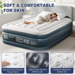 EONLION Double Size Air Bed Inflatable Air Mattress in Navy - thumbnail 3