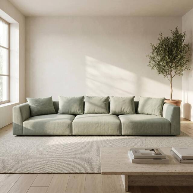Abakus Direct Tokyo 5 Seater Sofa Basket Weave Fabric with Deep Seats in Green - image 1