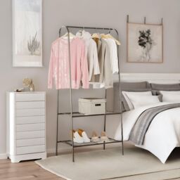 FURNOS Heavy Duty Metal Clothes Rail Open Wardrobe With 2 Shelves in Black - thumbnail 4