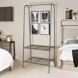 FURNOS Heavy Duty Metal Clothes Rail Open Wardrobe With 2 Shelves in Black - thumbnail 2