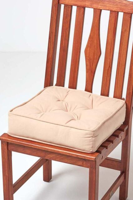 Homescapes Cotton Dining Chair Booster Cushion in Taupe - Size: 40 cm x 40 cm - image 1