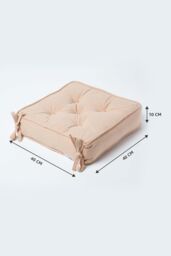 Homescapes Cotton Dining Chair Booster Cushion in Taupe - Size: 40 cm x 40 cm - thumbnail 2