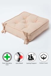 Homescapes Cotton Dining Chair Booster Cushion in Taupe - Size: 40 cm x 40 cm - thumbnail 5