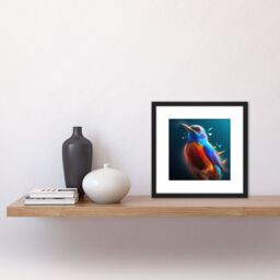 Artery8 Bird Portrait Bright Blue Orange Colourful Painting Square Wooden Framed Wall Art Print Picture 8X8 Inch in Black - thumbnail 2
