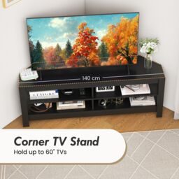"Costway Corner TV Stand with Power Outlet 3-Tier Entertainment Center for 60"" TV in Black" - thumbnail 3