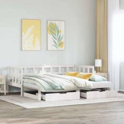 Berkfield Home Versatile Daybed with Trundle & Drawers Frame White 90x190 cm Single - thumbnail 2