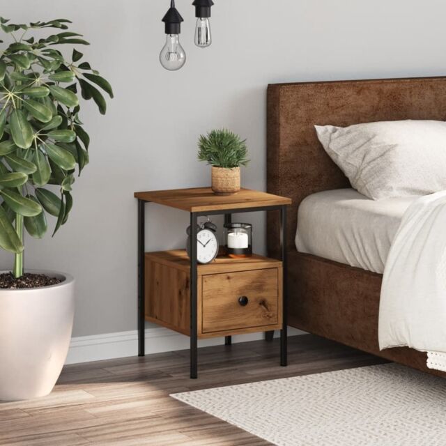 Berkfield Home Bedside Cabinet Artisan Oak 34x36x50 cm Engineered Wood in Brown - Size: 34 x 36 x 50 cm - image 1