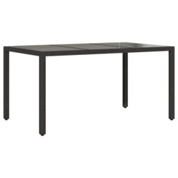 Berkfield Home Garden Table with Glass Top Black 150x90x75 cm Poly Rattan - Size: 150 x 90 x 75 cm - thumbnail 6