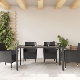 Berkfield Home Garden Table with Glass Top Black 150x90x75 cm Poly Rattan - Size: 150 x 90 x 75 cm - thumbnail 3