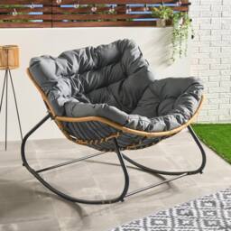 OHS Bali Garden Rocking Chair Outdoor Metal Frame Chairs with Cushion in Grey - thumbnail 4