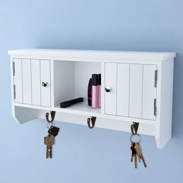 Berkfield Home Wall Cabinet for Keys & Jewelery with Doors & Hooks in White - image 1