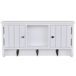 Berkfield Home Wall Cabinet for Keys & Jewelery with Doors & Hooks in White - thumbnail 3