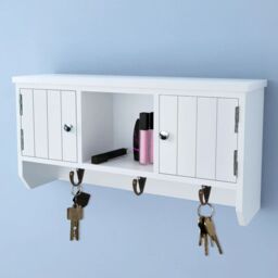 Berkfield Home Wall Cabinet for Keys & Jewelery with Doors & Hooks in White - thumbnail 1