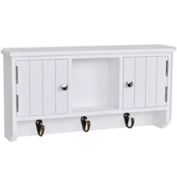 Berkfield Home Wall Cabinet for Keys & Jewelery with Doors & Hooks in White - thumbnail 2