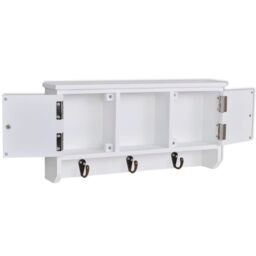 Berkfield Home Wall Cabinet for Keys & Jewelery with Doors & Hooks in White - thumbnail 4