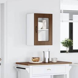 Berkfield Home Kitchen Wall Cabinet with Glass Door Kalmar Brown Oak Engineered Wood
