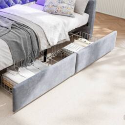Rolipo Grey Velvet 3FT Single Daybed Sofa Bed with Drawers & LED Lights - thumbnail 9