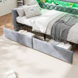 Rolipo Grey Velvet 3FT Single Daybed Sofa Bed with Drawers & LED Lights - thumbnail 8