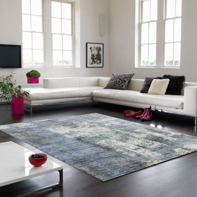 The Rug Shop UK Blue Handmade Abstract Viscose Luxurious Easy To Clean Navy Area Rug - Size: 120 cm x 170 cm - image 1