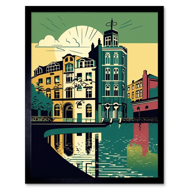 "Artery8 Wall Art Print Leeds City Architecture Waterfront Art Framed in Black - Size: W12"" x H16""" - image 1