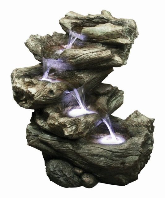 Primrose Driftwood 4-Tier Self Contained Water Feature with LED Lights 55cm in Brown - image 1