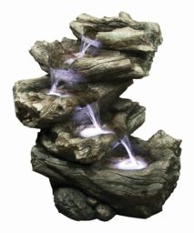Primrose Driftwood 4-Tier Self Contained Water Feature with LED Lights 55cm in Brown