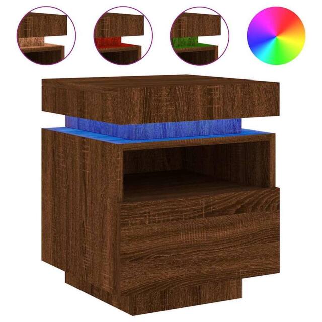 Berkfield Home Bedside Cabinet with LED Lights Brown Oak 40x39x48.5 cm - image 1