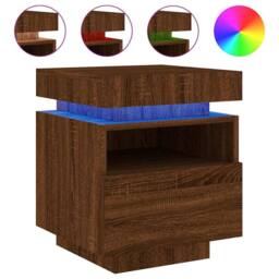 Berkfield Home Bedside Cabinet with LED Lights Brown Oak 40x39x48.5 cm - thumbnail 1