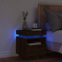 Berkfield Home Bedside Cabinet with LED Lights Brown Oak 40x39x48.5 cm - thumbnail 2