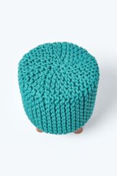 Homescapes Tall Cotton Knitted Footstool on Legs in Green - thumbnail 3