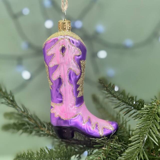 The Alphabet Gift Shop Glass Cowboy Boot Bauble in Pink