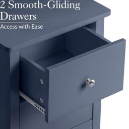 Christow Navy Bedside Table 2 Drawer Slim Bedroom Nightstand Storage Cabinet Unit - thumbnail 5