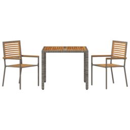 Berkfield Home 3 Piece Garden Dining Set Grey Poly Rattan Acacia - thumbnail 7