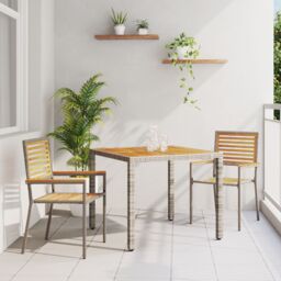 Berkfield Home 3 Piece Garden Dining Set Grey Poly Rattan Acacia - thumbnail 1
