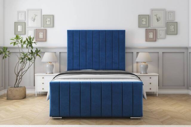 "Sloomy California Plush Frame-Mattress - 50"" Upholstered Headboard in Blue - Size: Super King" - image 1