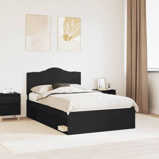 Berkfield Home Bed Frame with Headboard Black 120 x 200 cm Solid Pine Wood - image 1