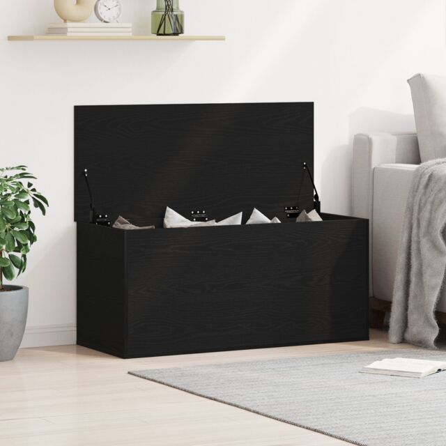Berkfield Home Storage Box with Lid Black Oak 100x42x46 cm Engineered Wood - Size: 100 x 42 x 46 cm - image 1