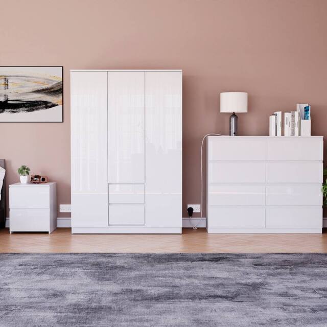 HD Designs Vida Designs Glinton 3 Piece Bedroom Set (2 Drawer Bedside Chest, 8 in White - image 1