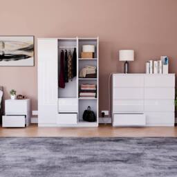 HD Designs Vida Designs Glinton 3 Piece Bedroom Set (2 Drawer Bedside Chest, 8 in White - thumbnail 3