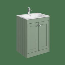 Balterley 600mm Floor Standing 2 Door Unit & Stone Basin 1 Tap Hole, Satin Green