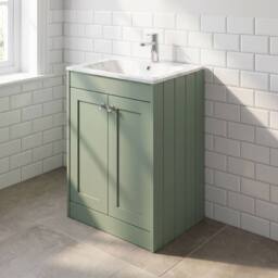 Balterley 600mm Floor Standing 2 Door Unit & Stone Basin 1 Tap Hole, Satin Green - thumbnail 4