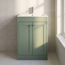 Balterley 600mm Floor Standing 2 Door Unit & Stone Basin 1 Tap Hole, Satin Green - thumbnail 6